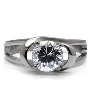Art Deco Cubic Zirconia Solitaire Engagement Ring Size 9 10 Silver RhodiumPlated